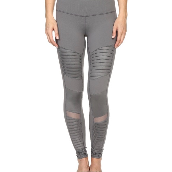 ALO YOGA‎ Gray Mid Rise Moto Active Workout Studio Barre Gym Leggings Size Small - Picture 1 of 10